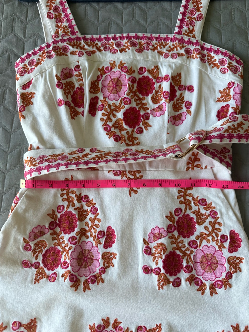 Avec Les Filles White Mini Dress with Pink & Red Floral Embroidery - Picture 6 of 8